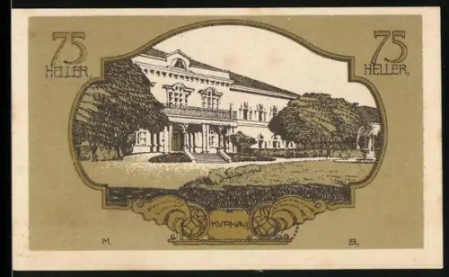 Notgeld Bad Hall /O.Ö. 1920, 75 Heller, Kurhaus mit Landschaft