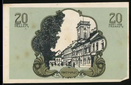 Notgeld Bad Hall /O.Ö. 1920, 20 Heller, Rathaus und Wappen des es