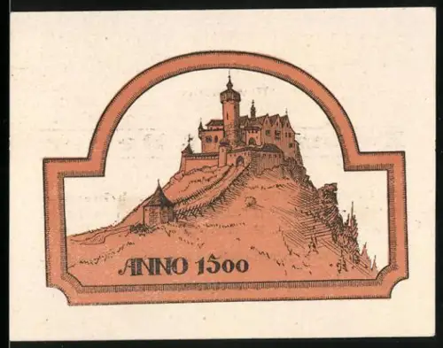 Notgeld Waxenberg 1920, 20 Heller, Burg auf Hügel, Anno 1500, Wappen