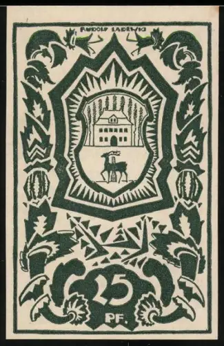 Notgeld Waldenburg i. Schles. 1921, 25 Pf, Siedlung am Hardtbusch und Ziegenmotiv