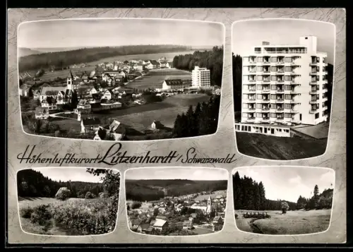 AK Lützenhardt /Schwarzwald, Ortsansicht mit Kirche, Neubaugebäude, Umgebung des Ortes