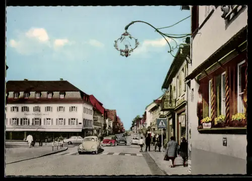 AK Bühl /Baden, Strassenpartie mit Geschäften, Gasthaus Baur-Walterspiel