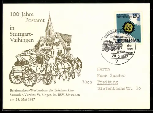 AK Stuttgart-Vaihingen, Briefmarken-EWerbeschau des Sammler-Vereins Vaihingen 1967, 100 Jahre Postamt