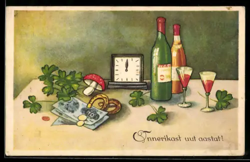 AK Sektflaschen, Wecker und Geldscheine
