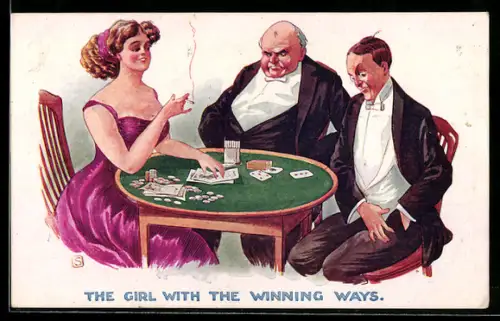 AK Frau gewinnt beim Kartenspiel gegen zwei Herren