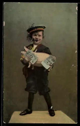 AK Kleiner Junge mit Ferkel und Geldscheinen