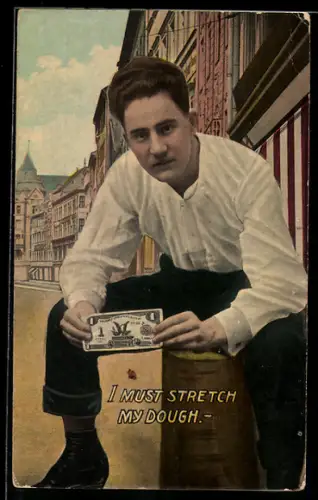 AK Junger Mann mit einem Geldschein