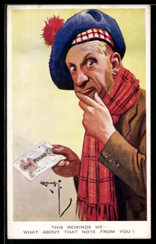 AK Älterer Schotte mit einem Geldschein