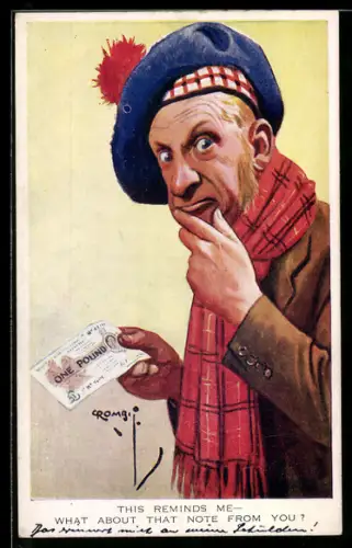 AK Älterer Schotte mit einem Geldschein