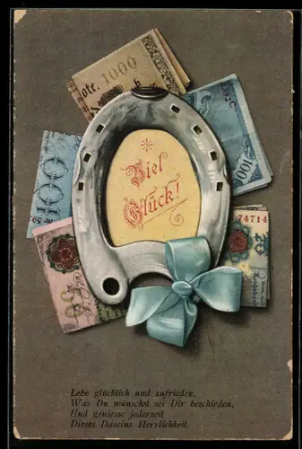 AK Hufeisen mit Geldscheinen, Glückwunsch