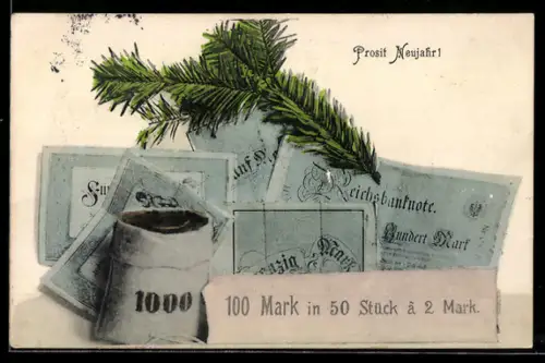 AK Diverse Reichsmark-Scheine bei einem Geldsack