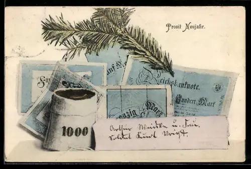 AK Diverse Reichsmarkscheine bei einem Geldsack