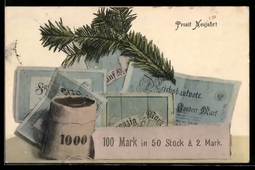 AK Diverse Reichsmarkscheine bei einem Geldsack