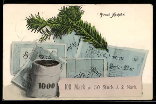 AK Diverse Reichsmarkscheine bei einem Geldsack