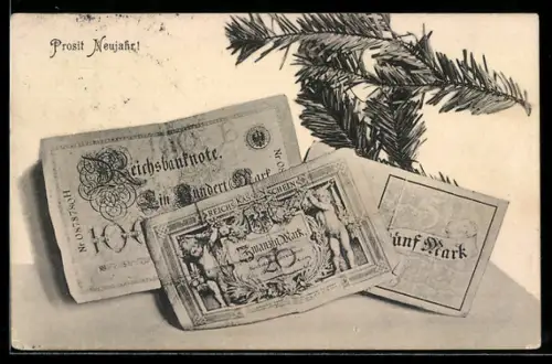 AK Diverse Reichsmark-Scheine mit Tannenzweigen