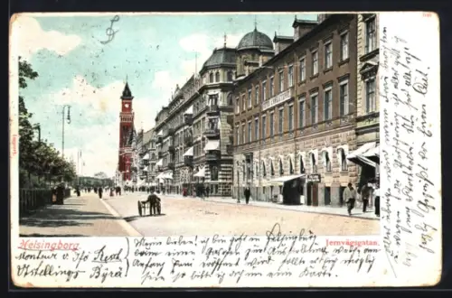 AK Helsingborg, Jernvägsgatan, Strasse am Hotel d`Angleterre