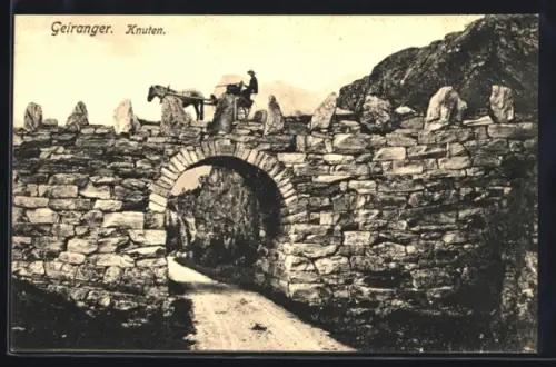 AK Geiranger, Knuten, Kutsche auf einer Brücke