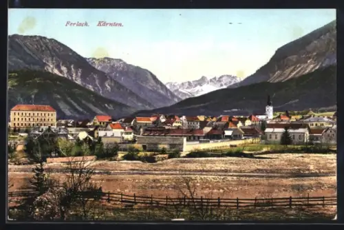 AK Ferlach, Ansicht vom Ortsrand aus