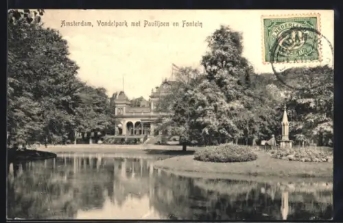 AK Amsterdam, Vondelpark met Paviloen en Fontein