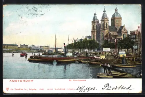 AK Amsterdam, St. Nicolaaskerk, Hafenmotiv