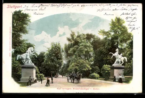 AK Stuttgart, Kgl. Anlagen, Rossbändiger v. Hofer