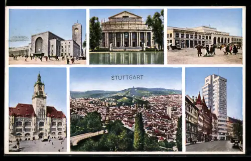 AK Stuttgart, Blick auf den Ort, Partie im Ort mit Passanten