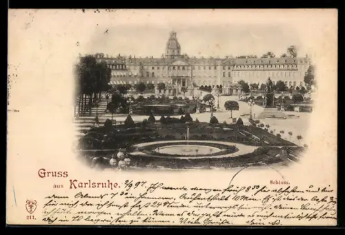 AK Karlsruhe, Schloss mit Schlossgarten