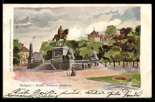 Lithographie Stuttgart, Kaiser Wilhelm-Denkmal