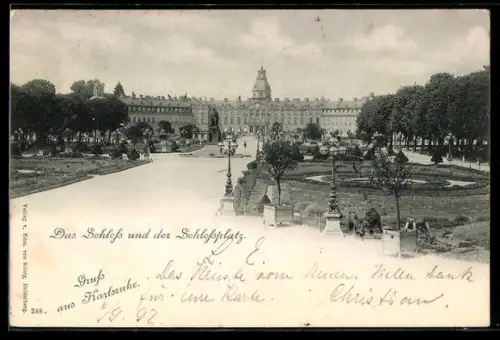 AK Karlsruhe, Schloss und Schlossplatz