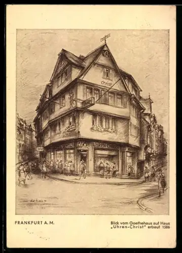 Künstler-AK Alt-Frankfurt, Blick vom Goethehaus auf Haus Uhren-Christ, erbaut 1586