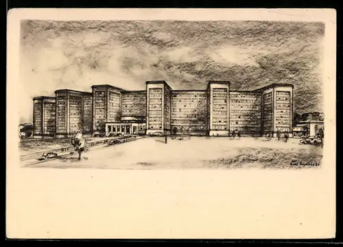 Künstler-AK Frankfurt-Westend, Verwaltungs-Gebäude der I. G. Farbenindustrie A.G