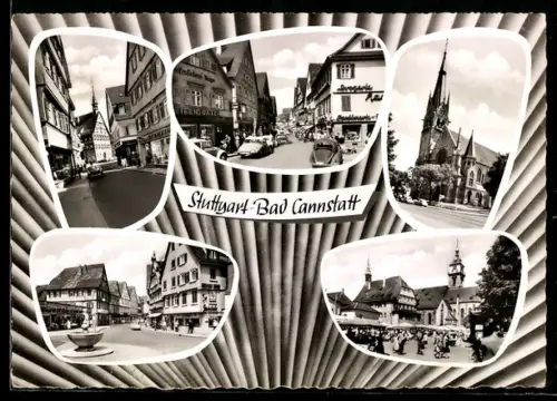 AK Stuttgart-Bad Cannstatt, Brunnen, Kirche, Marktplatz