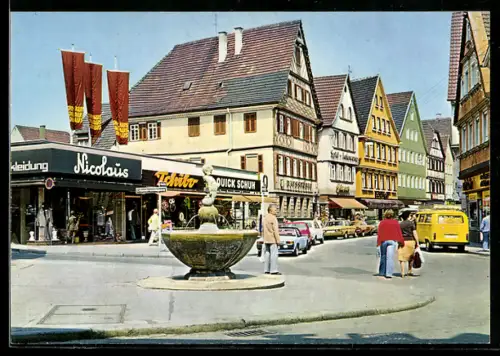 AK Stuttgart-Bad Cannstatt, Marktstrasse mit Brunnen