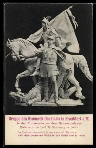 AK Frankfurt /Main, Gruppe des Bismarck-Denkmals in der Promenade vor dem Schauspielhaus
