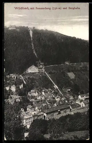 AK Wildbad, Teilansicht mit Sommerberg und Bergbahn