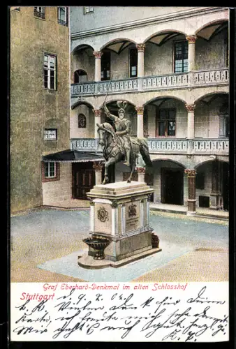 AK Stuttgart, Graf Eberhard-Denkmal im alten Schlosshof