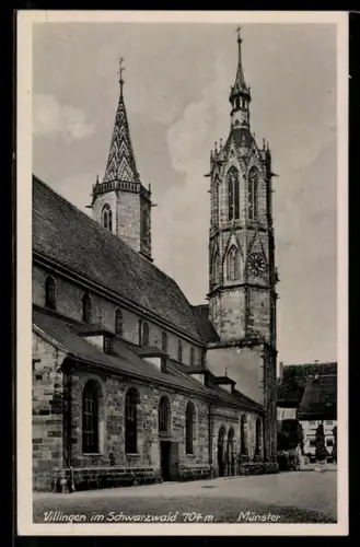 AK Villingen im Schwarzwald, Münster mit Strassenpartie