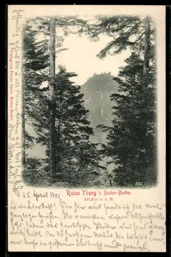 AK Baden-Baden, Blick auf die Ruine Yburg
