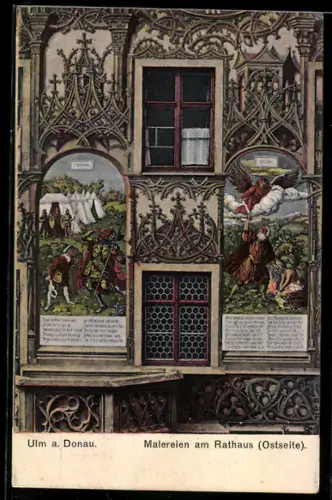 AK Ulm a. Donau, Malereien am Rathaus Ostseite