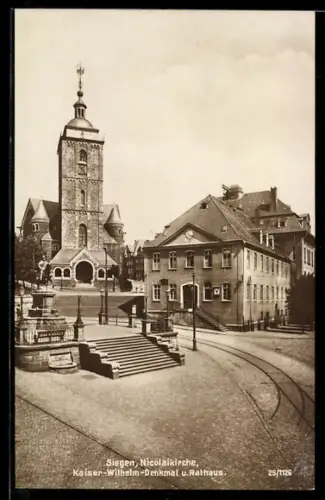 AK Siegen, Nicolaikirche, Kaiser-Wilhelm-Denkmal und Rathaus
