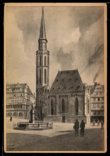 Künstler-AK Alt-Frankfurt, St. Nikolai-Kirche