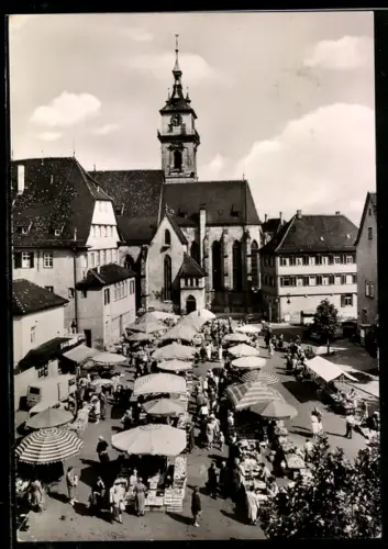 AK Stuttgart-Bad Cannstatt, Marktplatz mit Kirche