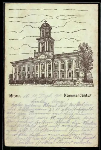 Künstler-AK Mitau, Blick auf die Kommandantur