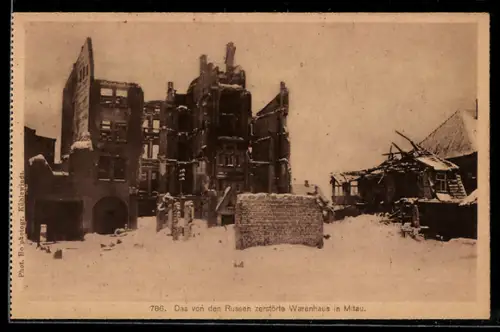 AK Mitau, das von den Russen zerstörte Warenhaus
