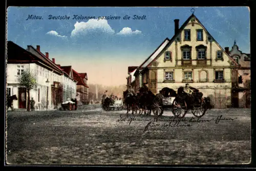 AK Mitau, Dt. Kolonnen passieren die Stadt