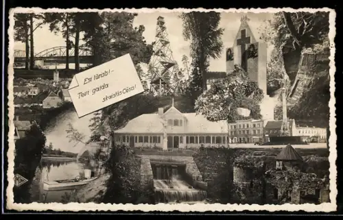 AK Cesis, Ruine, Brücke, Grabmal