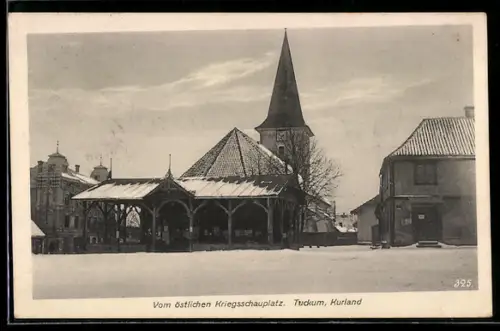 AK Tuckum, Ortspartie mit Kirche im Winter