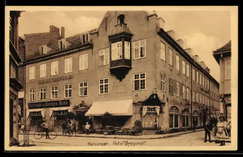 AK Helsingor, Strassenpartie mit Hotel Oresund