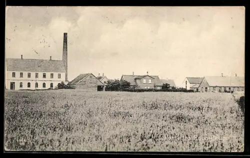 AK Hjallerup, Ortspanorama mit Fabrik