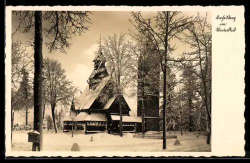 AK Wang /Riesengebirge, Kirche Wang auf dem Brückenberg im Schnee